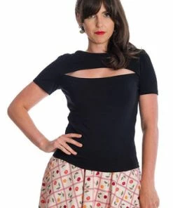 Banned Rose Jersey Top -ROCKABILLY TOPS Shop 06 29 TP10430BLK 20 0379 300x