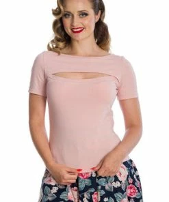 Banned Rose Jersey Top -ROCKABILLY TOPS Shop 06 29 TP10430PINK 0210 300x