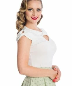 Banned Be Free Jersey Top -ROCKABILLY TOPS Shop 06 29 TP10432WHT 20SK25352GREEN 0649 300x