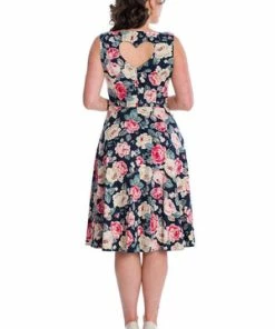 Banned Rose Bloom Fit & Flare Dress -ROCKABILLY TOPS Shop 06 30 DR16625NAVY 1159 300x