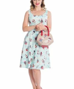 Banned Vintage Globe Button Dress -ROCKABILLY TOPS Shop 06 30 DR16665 20BLUE 1462 300x