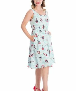 Banned Vintage Globe Button Dress -ROCKABILLY TOPS Shop 06 30 DR16665 20BLUE 1463 300x