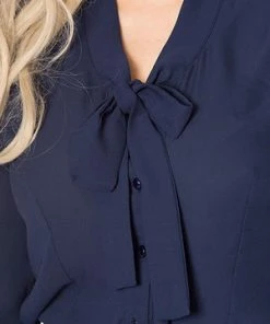 Banned Perfect Pussybow Blouse -ROCKABILLY TOPS Shop 1568266016BL14030 20NAVY 203 300x