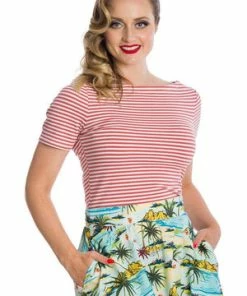 Banned Szizzle Stripe Top -ROCKABILLY TOPS Shop 162755878706 29 SK25343 20TP10454PINK 0720 300x