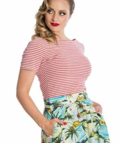 Banned Szizzle Stripe Top -ROCKABILLY TOPS Shop 162755878706 29 SK25343 20TP10454PINK 0721 300x