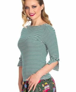 Banned Merry Xmas Stripe Top -ROCKABILLY TOPS Shop 1642529017TP10476 20WHT 20GRN 200028 300x