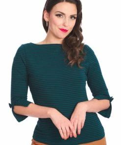 Banned Merry Xmas Stripe Top -ROCKABILLY TOPS Shop 1642529041TP10476GRN 20NVY 200609 300x
