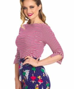 Banned Merry Xmas Stripe Top -ROCKABILLY TOPS Shop 1642529072TP10476WHT 20RED0151 300x