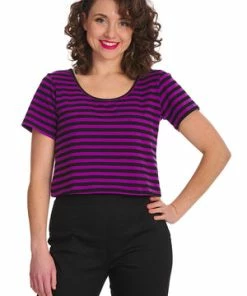 Banned Sweet Yet Spooky Stripe Top 24 Banned Sweet Yet Spooky Stripe Top -ROCKABILLY TOPS Shop 1642529389TP10484 20PUR 20BLK1539 300x