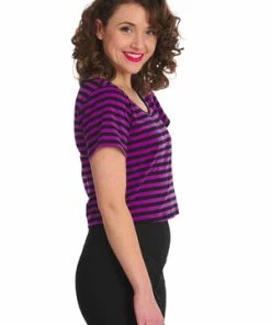 Banned Sweet Yet Spooky Stripe Top 26 Banned Sweet Yet Spooky Stripe Top -ROCKABILLY TOPS Shop 1642529389TP10484 20PUR 20BLK1540 300x