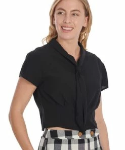 Banned Summer Ahoy Blouse -ROCKABILLY TOPS Shop 1659038695BL14156BLK 20ST81070 20BLK 20WHT12959 300x