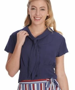 Banned Summer Ahoy Blouse -ROCKABILLY TOPS Shop 1659038866BL14156NAVY13159 300x