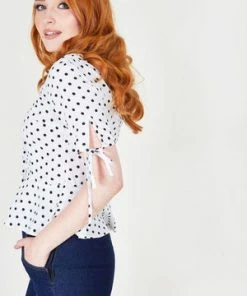 Voodoo Vixen Alice Polka Dot Peplum Blouse -ROCKABILLY TOPS Shop Alice Polka Dot Peplum Blouse Voodoo Vixen 3 300x