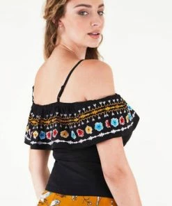 Voodoo Vixen Anna Embroidered Ruffle Top 12 Voodoo Vixen Anna Embroidered Ruffle Top -ROCKABILLY TOPS Shop Anna Embroidered Ruffle Top Voodoo Vixen 2 300x