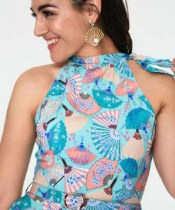 Voodoo Vixen Bonnie High Neck Fan Print Dress -ROCKABILLY TOPS Shop Bonnie High Neck Fan Print Dress Voodoo Vixen 5 300x