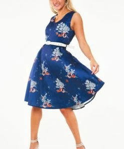 Voodoo Vixen Colbie Dress In Coral Print -ROCKABILLY TOPS Shop Colbie Dress In Coral Print Voodoo Vixen 3 300x