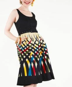 Voodoo Vixen Jean Border Print Flared Dress 16 Voodoo Vixen Jean Border Print Flared Dress -ROCKABILLY TOPS Shop Jean Border Print Flared Dress Voodoo Vixen 3 300x