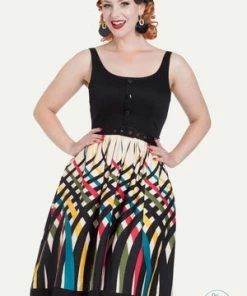 Voodoo Vixen Jean Border Print Flared Dress 21 Voodoo Vixen Jean Border Print Flared Dress -ROCKABILLY TOPS Shop Jean Border Print Flared Dress Voodoo Vixen 8 300x