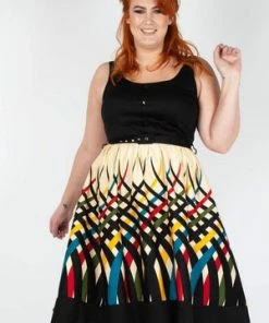 Voodoo Vixen Jean Border Print Flared Dress 22 Voodoo Vixen Jean Border Print Flared Dress -ROCKABILLY TOPS Shop Jean Border Print Flared Dress Voodoo Vixen 9 300x