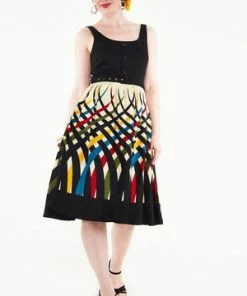 Voodoo Vixen Jean Border Print Flared Dress