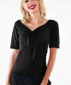 Voodoo Vixen Knit Pullover Black Top With Tie At CF -ROCKABILLY TOPS Shop Knit Pullover Black Top With Tie At CF Voodoo Vixen 3 300x