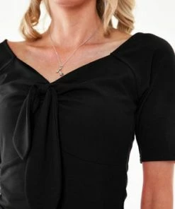 Voodoo Vixen Knit Pullover Black Top With Tie At CF -ROCKABILLY TOPS Shop Knit Pullover Black Top With Tie At CF Voodoo Vixen 5 300x