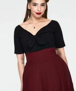 Voodoo Vixen Knit Pullover Black Top With Tie At CF -ROCKABILLY TOPS Shop Knit Pullover Black Top With Tie At CF Voodoo Vixen 6 300x