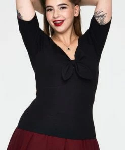 Voodoo Vixen Knit Pullover Black Top With Tie At CF -ROCKABILLY TOPS Shop Knit Pullover Black Top With Tie At CF Voodoo Vixen 9 300x