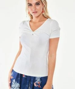 Voodoo Vixen Knit V-neck Top With Bow Detail At Sleeve 9 Voodoo Vixen Knit V-neck Top With Bow Detail At Sleeve -ROCKABILLY TOPS Shop Knit V neck Top With Bow Detail At Sleeve Voodoo Vixen 3 300x