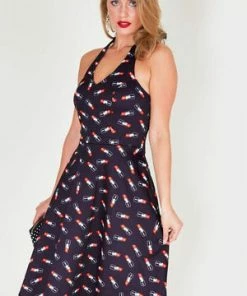 Voodoo Vixen Libby Lipstick Print Flared Dress