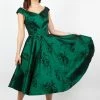 Voodoo Vixen Lily Green Taffeta Flared Dress -ROCKABILLY TOPS Shop Lily Green Taffeta Flared Dress Voodoo Vixen 300x
