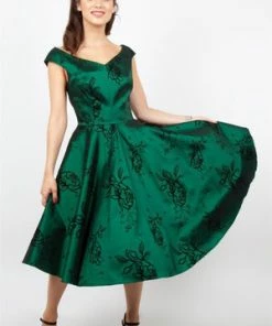 Voodoo Vixen Lily Green Taffeta Flared Dress
