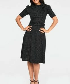 Voodoo Vixen Posie Black Polka Dot Tie Neck Dress -ROCKABILLY TOPS Shop Posie Black Polka Dot Tie Neck Dress Voodoo Vixen 4 300x