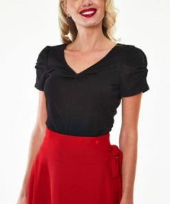 Voodoo Vixen Ramona Knit V-neck Top With Bow Detail At Sleeve
