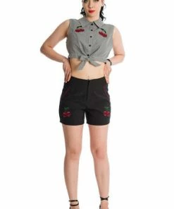 Banned Cherry Up Shirt -ROCKABILLY TOPS Shop SH60054BLK 0812 300x