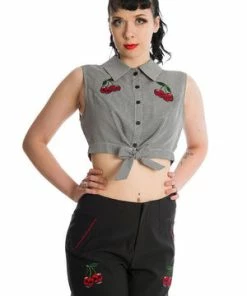 Banned Cherry Up Shirt -ROCKABILLY TOPS Shop SH60054BLK 0815 300x