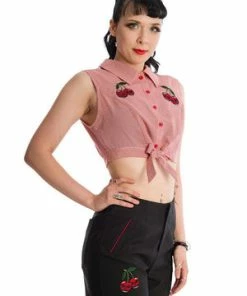 Banned Cherry Up Shirt -ROCKABILLY TOPS Shop ST81056BLK 20SH60054RED 0791 300x