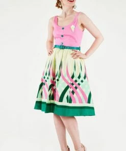 Voodoo Vixen Sabrina Watermelon Border Print Flared Dress