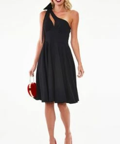 Voodoo Vixen Selma That Little Black One Shoulder Bow Dress -ROCKABILLY TOPS Shop Selma That Little Black One Shoulder Bow Dress Voodoo Vixen 3 300x