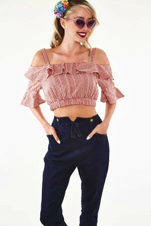 Voodoo Vixen Sophia Loren Gingham Ruffle Crop Top 5 Voodoo Vixen Sophia Loren Gingham Ruffle Crop Top - Image 3