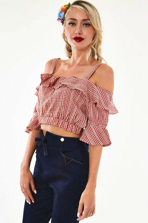 Voodoo Vixen Sophia Loren Gingham Ruffle Crop Top 6 Voodoo Vixen Sophia Loren Gingham Ruffle Crop Top - Image 4