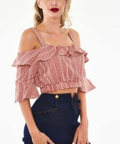 Voodoo Vixen Sophia Loren Gingham Ruffle Crop Top