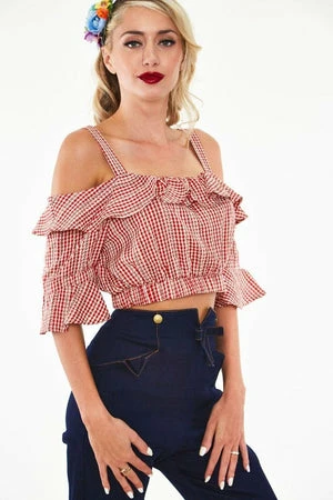 Voodoo Vixen Sophia Loren Gingham Ruffle Crop Top 3 Voodoo Vixen Sophia Loren Gingham Ruffle Crop Top
