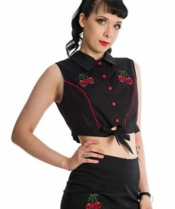 Banned Death By Cherry Shirt -ROCKABILLY TOPS Shop TR32021BLK 20SH60053BLK 0880 300x