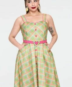 Voodoo Vixen Vita Rainbow Tartan Summer Dress -ROCKABILLY TOPS Shop Vita Rainbow Tartan Summer Dress Voodoo Vixen 16 300x