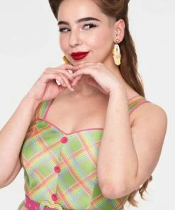 Voodoo Vixen Vita Rainbow Tartan Summer Dress -ROCKABILLY TOPS Shop Vita Rainbow Tartan Summer Dress Voodoo Vixen 20 300x