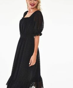 Voodoo Vixen Yara Floral Embroidered Witch Tea Dress -ROCKABILLY TOPS Shop Yara Floral Embroidered Witch Tea Dress Voodoo Vixen 3 300x