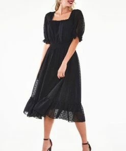 Voodoo Vixen Yara Floral Embroidered Witch Tea Dress -ROCKABILLY TOPS Shop Yara Floral Embroidered Witch Tea Dress Voodoo Vixen 4 300x