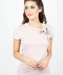 Voodoo Vixen Alexa Collar Bow Stripe Top