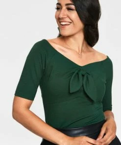 Voodoo Vixen Anika Tie Front Pullover Top -ROCKABILLY TOPS Shop anika green tie front pullover top tpa 2463 01.1071 300x